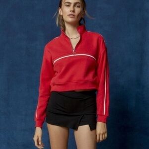 BDG Urban Outfitters Red White Stripe Angie Quarter Zip Crop Sweatshirt Size S